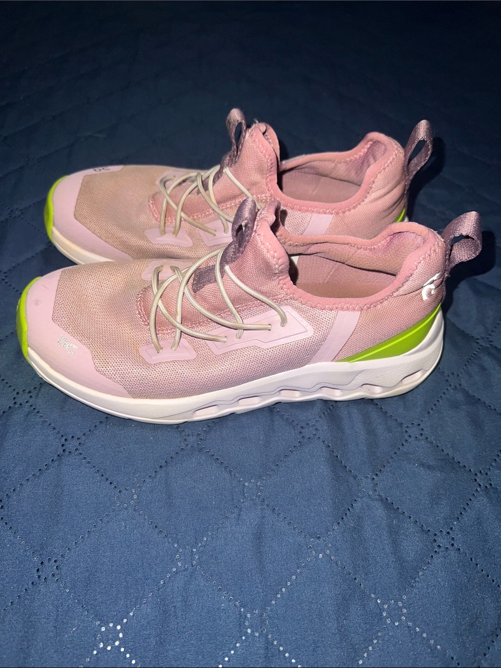 Kids Pink Sneakers with Neon Lime Heel Accent - Lightweight Athletic Slip-On